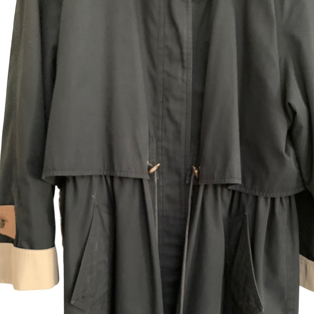 Vtg Fleet Street Black Long All Weather Trench Coat Plaid Liner Women’s Size 12P - Picture 9 of 15